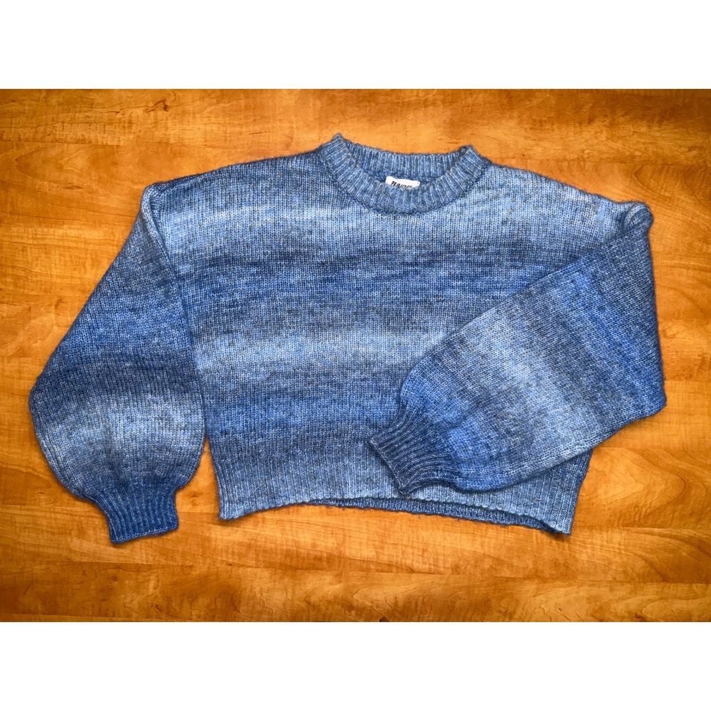 Princess Polly Blue Ombre Cropped Knit Sweater Balloon Sleeve S/M